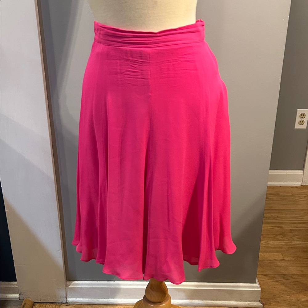 Henri Bendel Bright Pink Skirt vintage ladies size 8 silk built in pink slip
